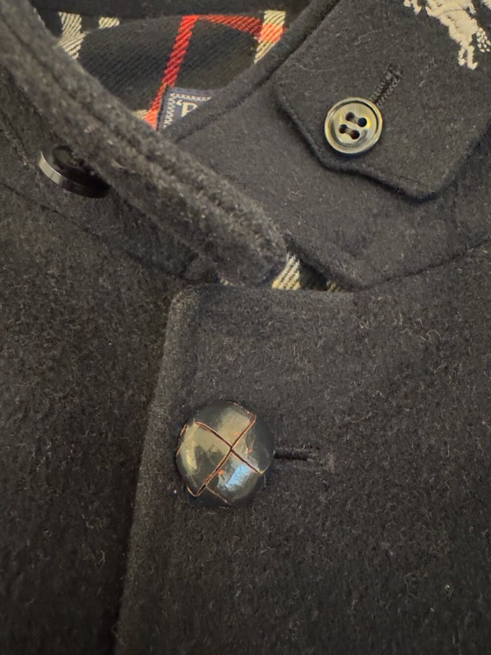 Burberry Men's Navy Blue Wool Car Coat with Plaid Lining - Picture 7 of 13